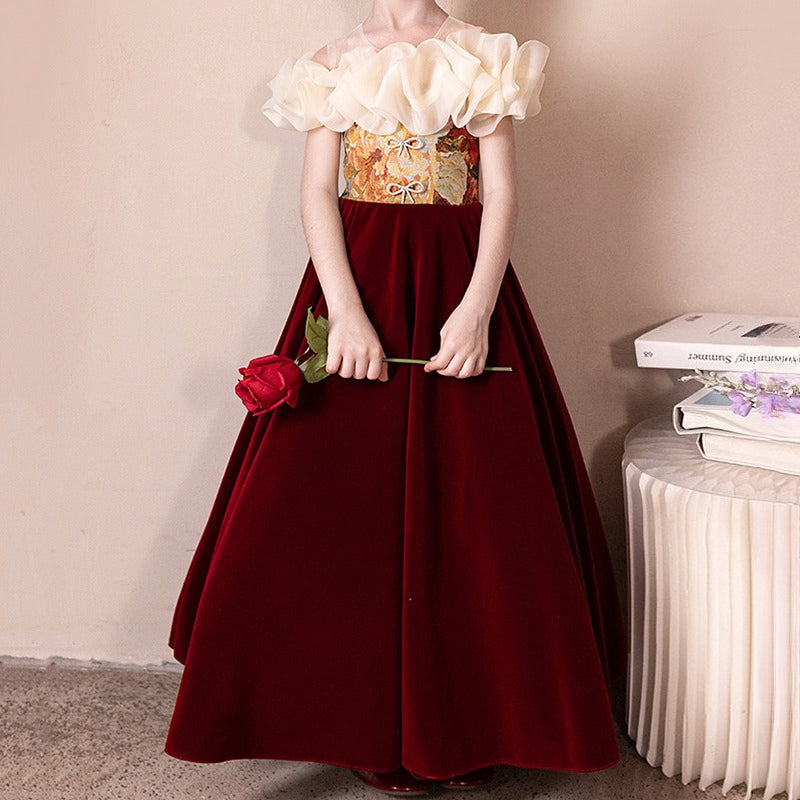 Girls Red Ball Gown Girls Birthday Dress Children's Party Princess Dress