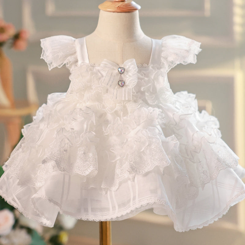 Flower Girl Dress Toddler Prom Dress Pageant White Fluffy Princess Dress
