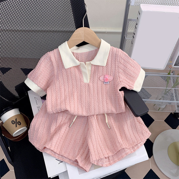 Cute Baby Girl Vertical Striped Polo Shirt Sports Suit