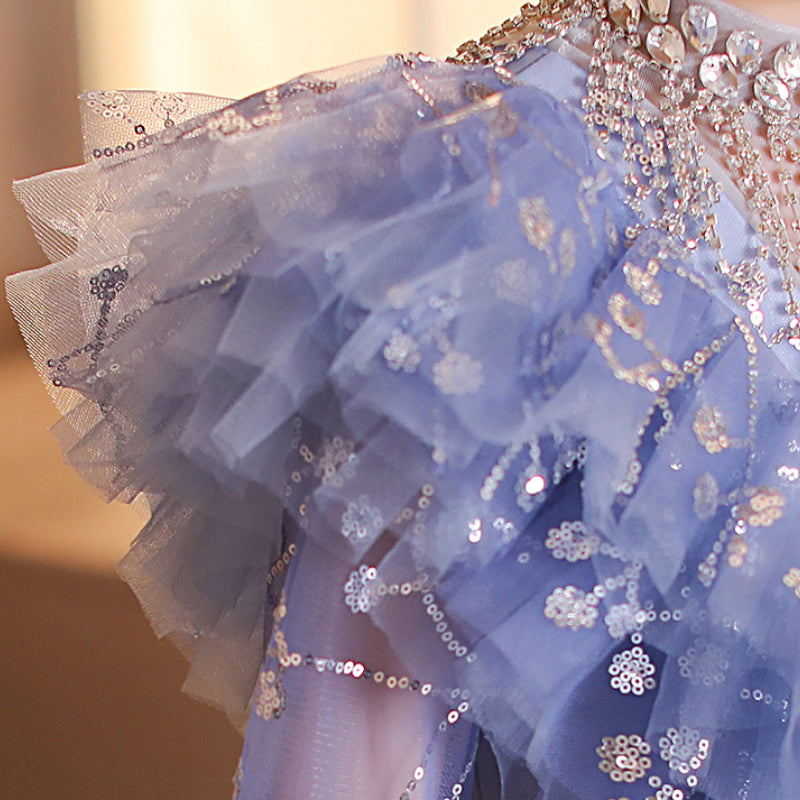 Blue Girls Evening Dress Princess Dress Children Wedding Dress Trailing Dress