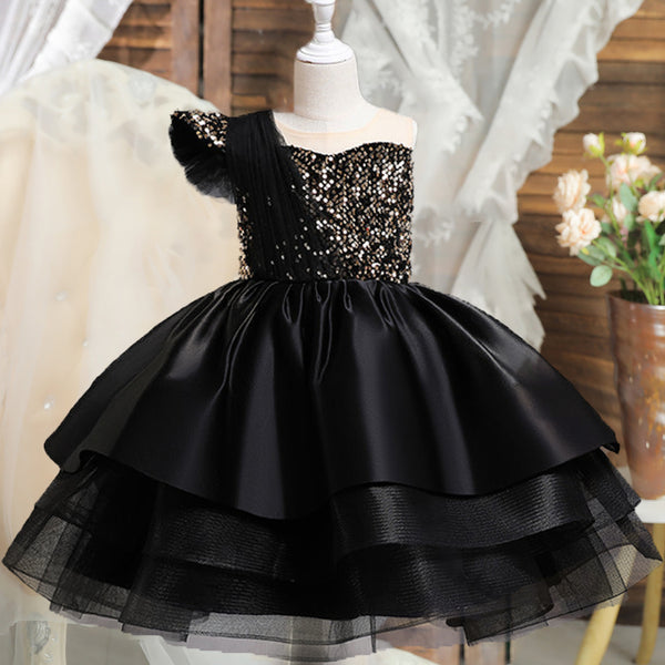 Elegant Baby Black Sequin Girls Birthday Dress Girl Pageant Dresses