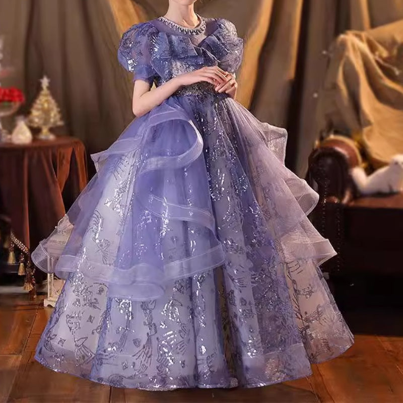 Children's Purple Dress Girls Birthday Party Princess Dress