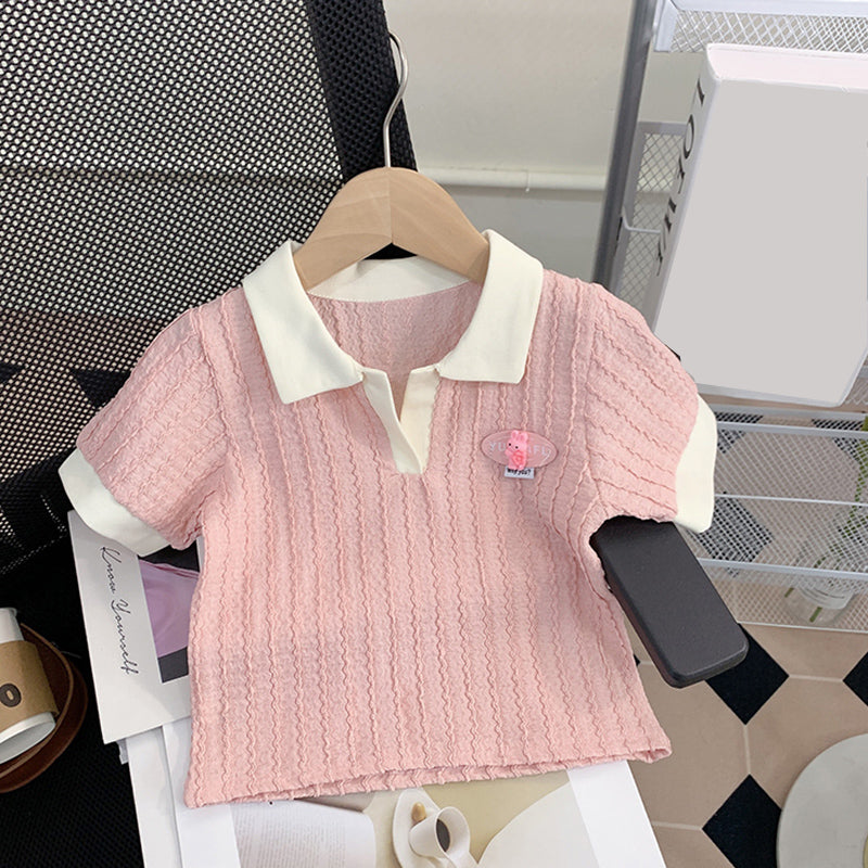 Cute Baby Girl Vertical Striped Polo Shirt Sports Suit