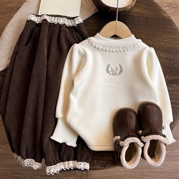 Girls' Winter Fleece Bottoming Sweatshirt and Pants Two-piece Set