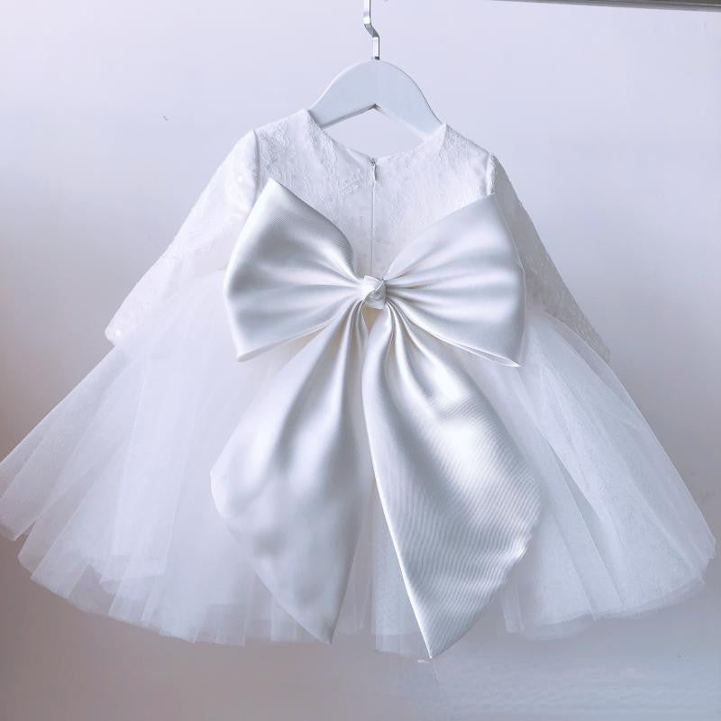 Baby Girl Christening Dress Long Sleeve Bow Princess Dress