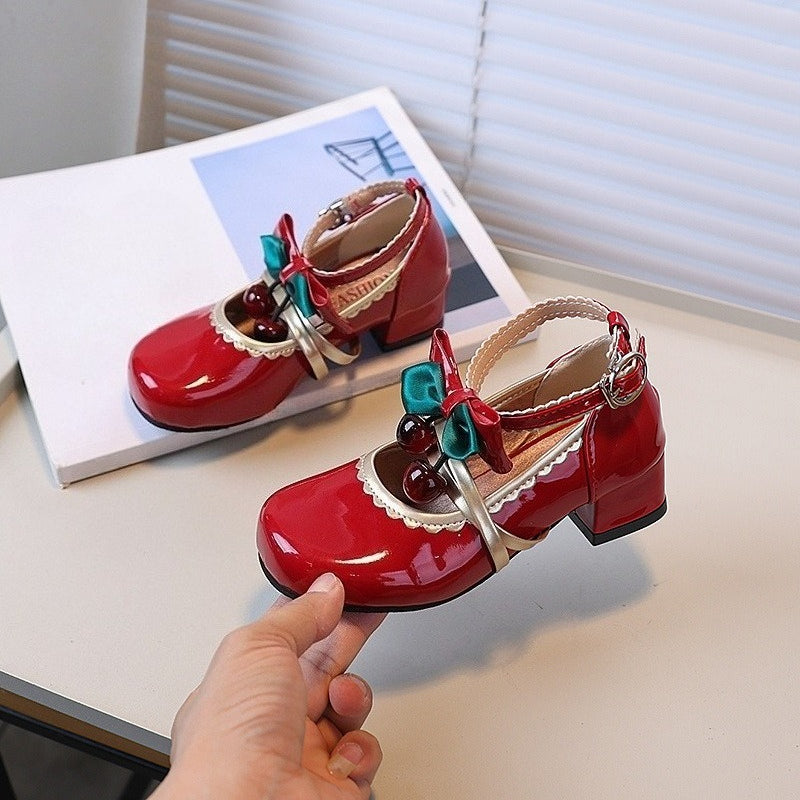 Girls' Chunky Heel Round Toe Bow Princess Shoes