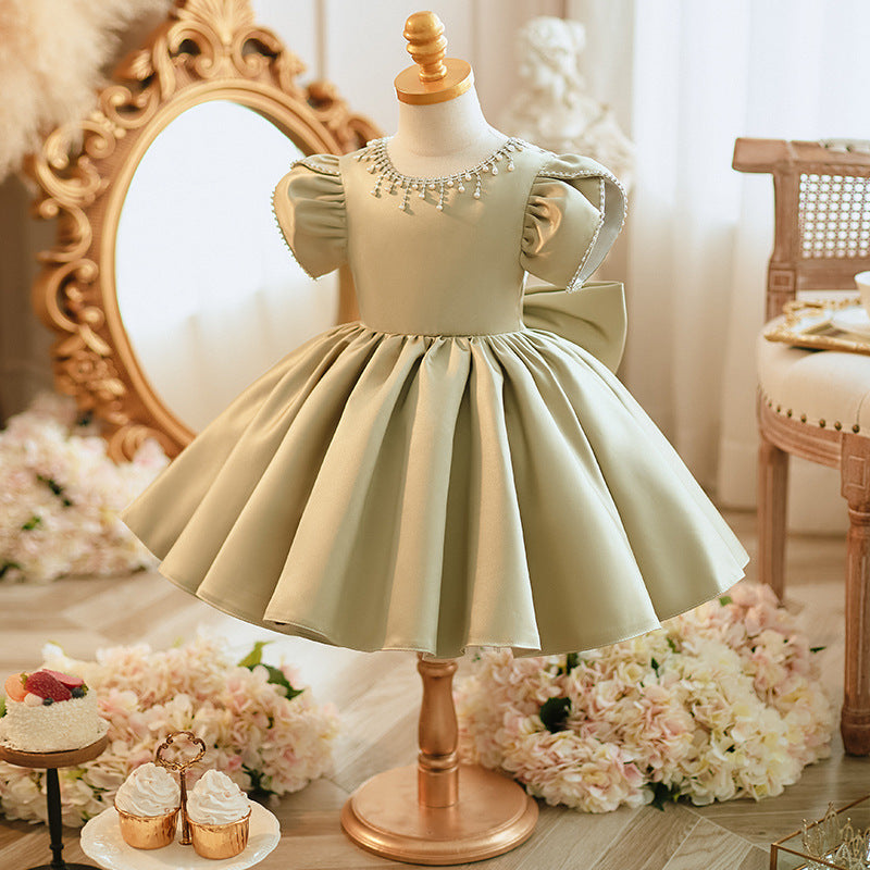 Elegant Baby Girl White Satin Flower Girl Dress Toddler First Birthday Dress Elegant Baby Girl White Satin Flower Girl Dress Toddler First Birthday Dress