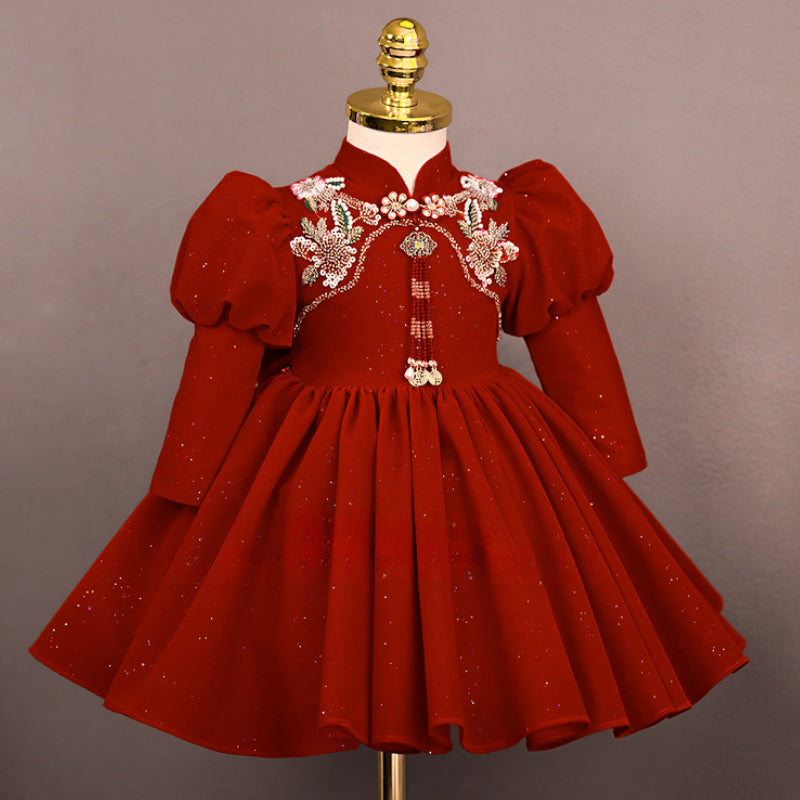 Baby Girl Birthday Dress Girl Party Cheongsam Long Sleeve Princess Dress