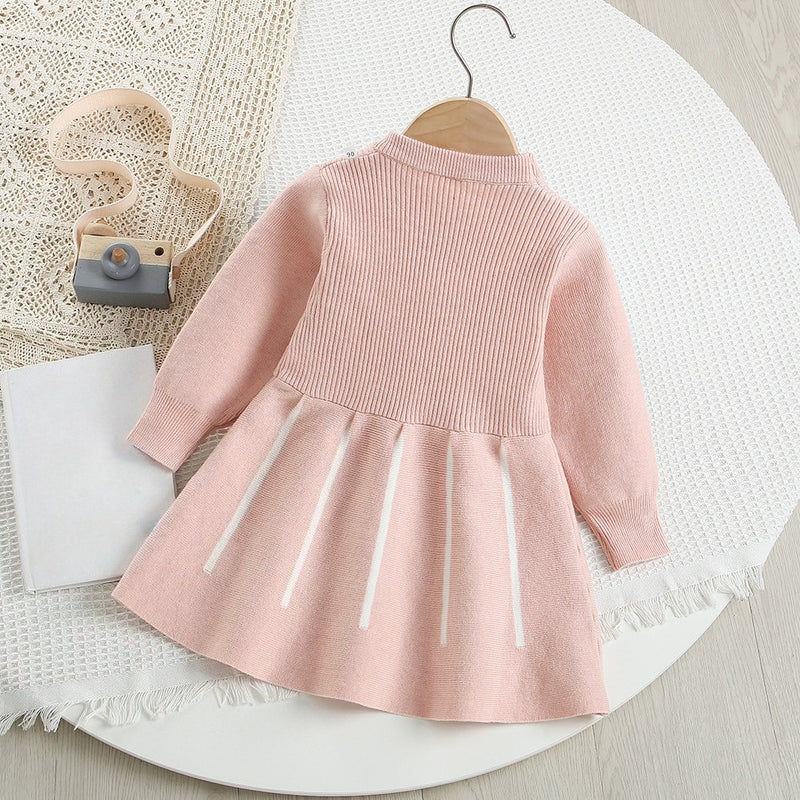 Girls' Autumn New Bow Knitted Dress