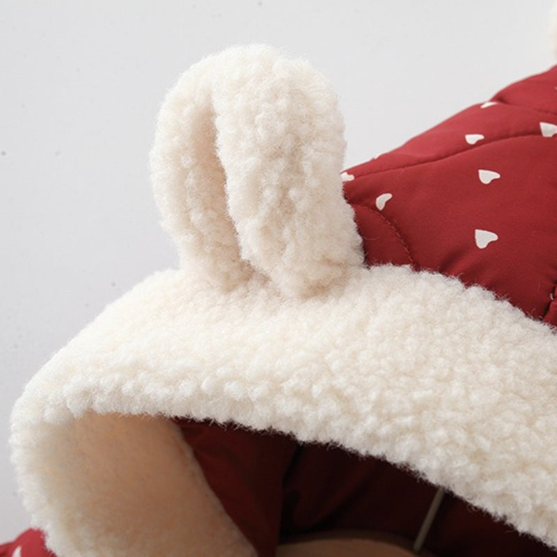 Winter Girls' Heart-shaped Hooded Cotton Coat