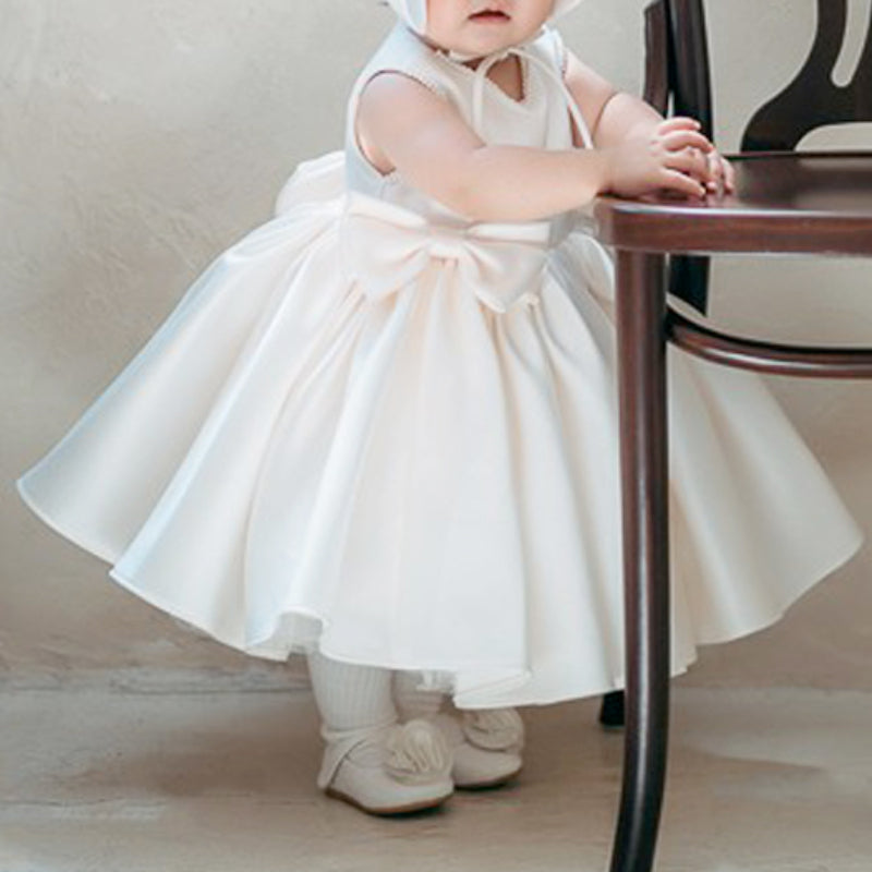 Toddler Prom Dress Little Girl White Baptism Sleeveless Puffy Princess Dress