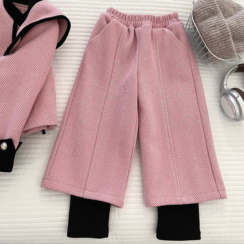 Girls' Winter Coat Casual Pants Two-Piece Set