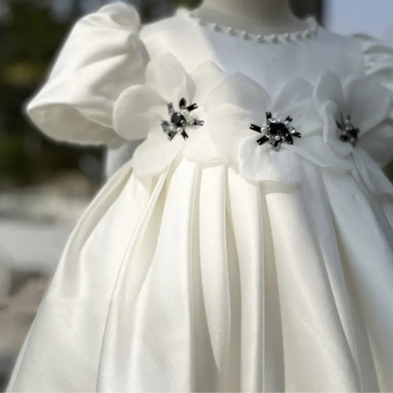 Sweet Baby Girls White Big Bow Puff Dress Toddler First Communion Dress