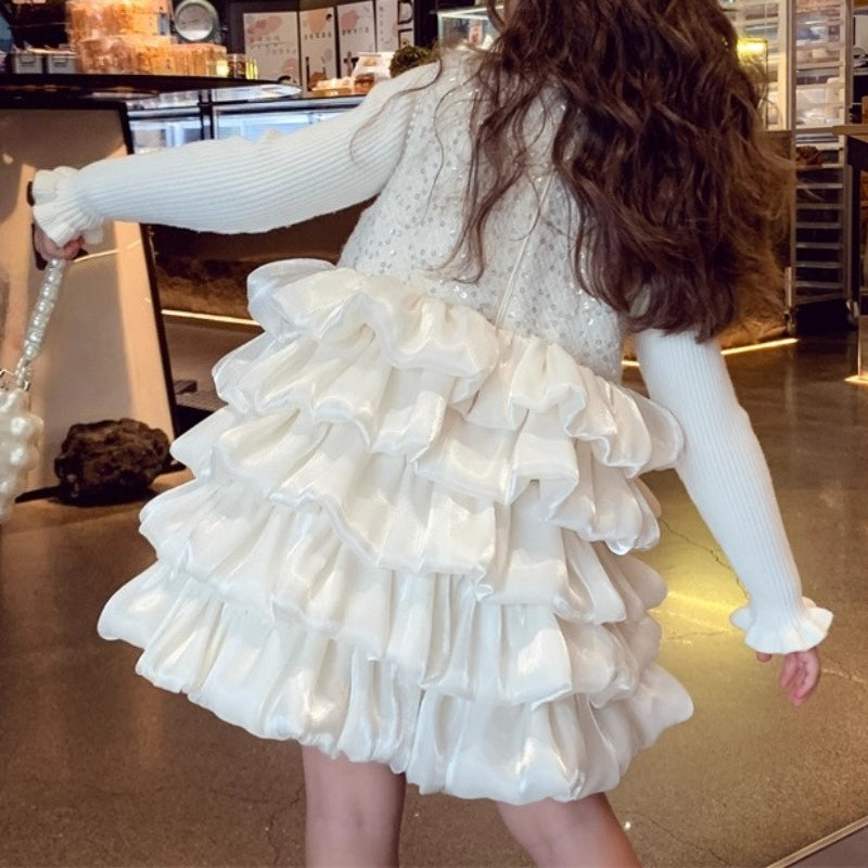 Girls Princess Base Layer Sweater Vest Dress Two-piece Set