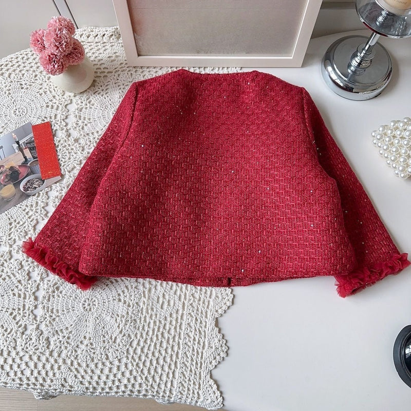 New Girls' Winter Christmas Coat Skirt Two-piece Set