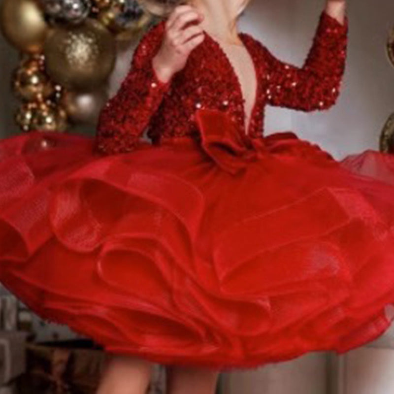 Elegant Baby Girl Sequins Christmas Dress Toddler Birthday Party Ball Gown