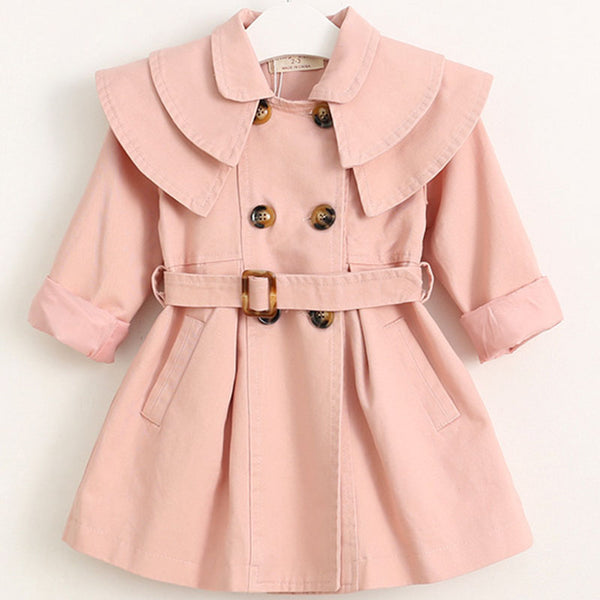 Children's Cute Spring and Autumn Lapel Long Sleeve Trench Coat