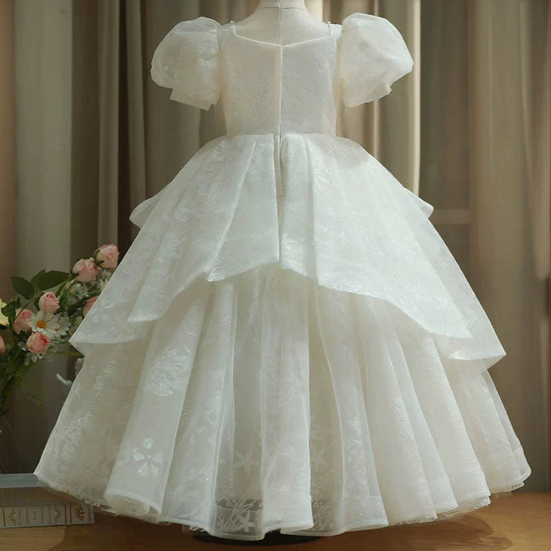 Girl Wedding Birthday Dress Sequin Pattern Puff Sleeve Princess Dress