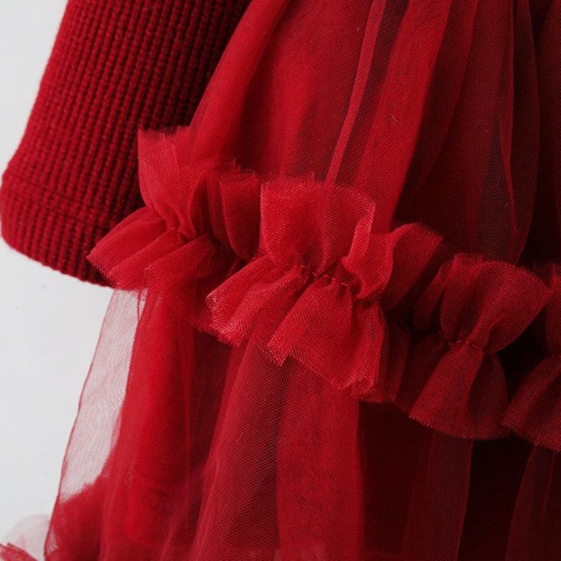 Girls' Winter Shawl Collar Tulle Princess Dress