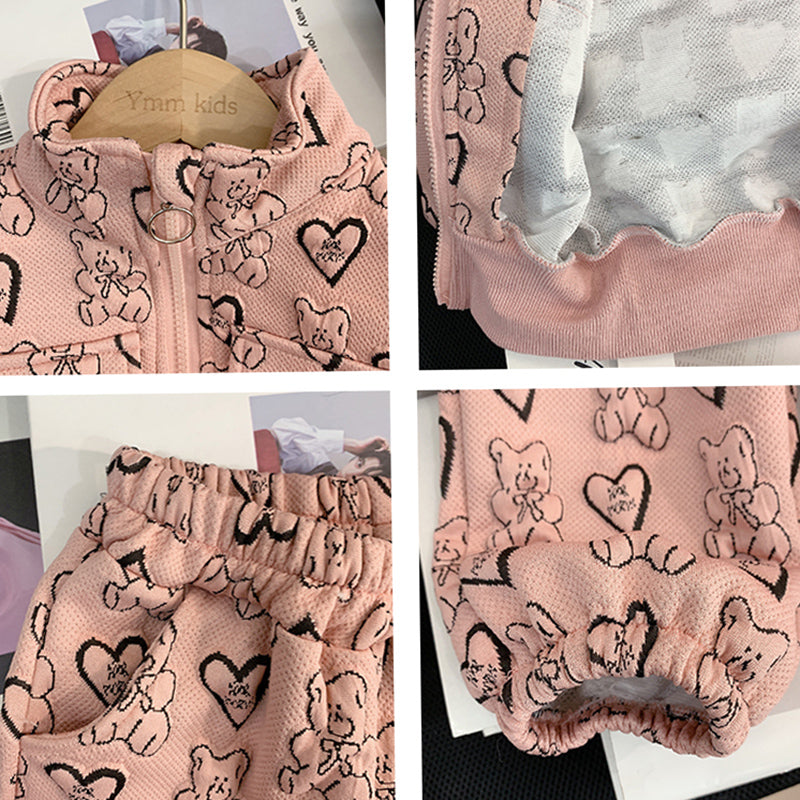 Cute Baby Girl Bear Cardigan and Leggings Pants Two-piece Set