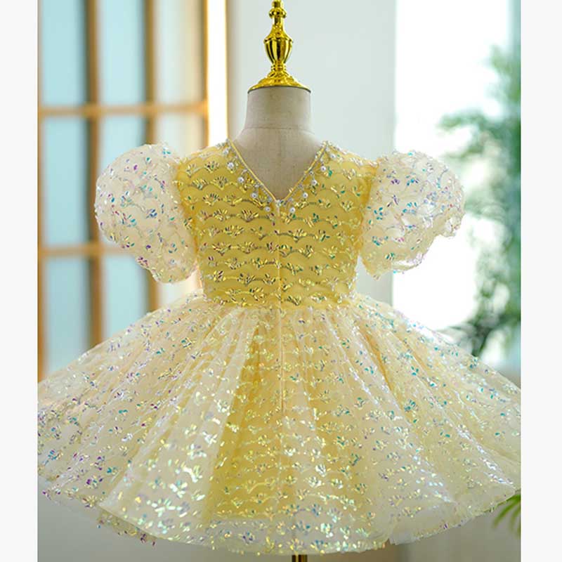 Toddler Girl Birthday Pageant Performance Sequin Mesh Fluffy Princess Dress