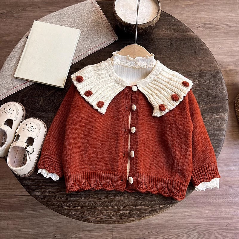 Girls Christmas Sweater Cardigan Bottoming Shirt Pants Three-piece Set