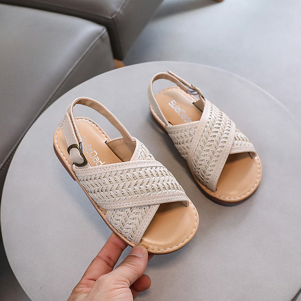 Girls Cross Braided Princess Shoes Summer Children's Soft Sole Casual Shoes