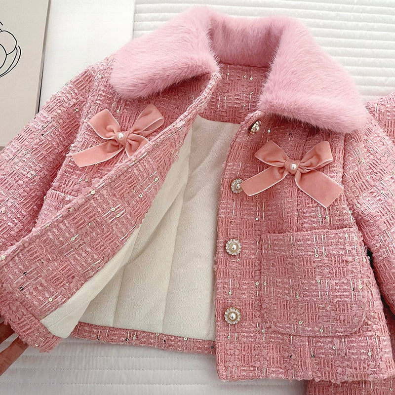 Girls New Winter Coat Vest Dress Two-piece Set