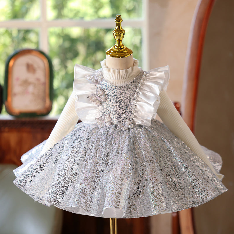 Girls Communion Dress Children's Sequin Birthday Dress Flower Girl Princess Dress