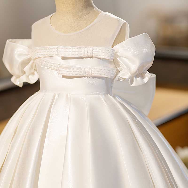 Flower Girl Dress Toddler Baptism Birthday Party Wedding Christening Dress Bowknot Dress