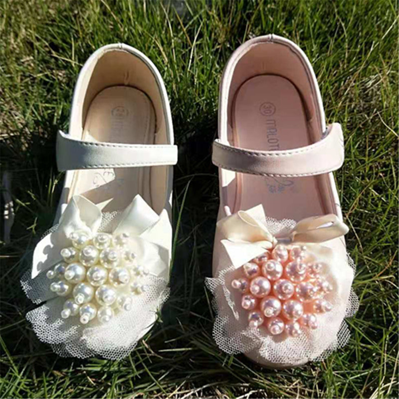 Girls' Pearl Flower Leather Princess Shoes