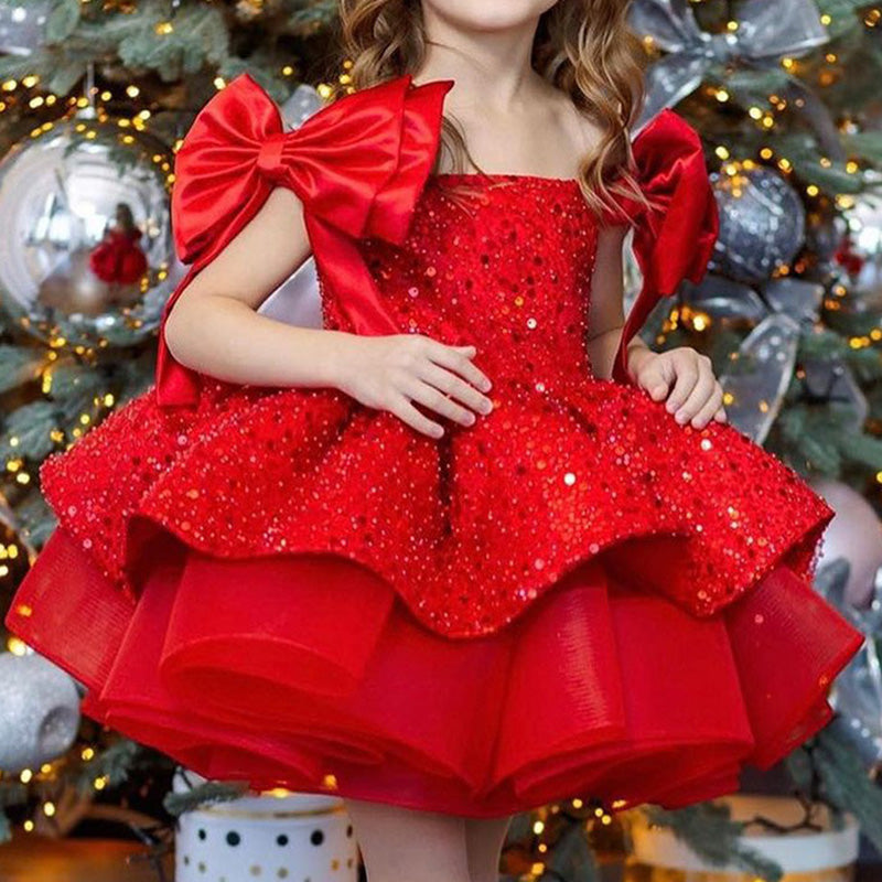 Cute Christmas Dress Baby Girl Sequins Pageant Dress Toddler Birthday Party Ball Gown