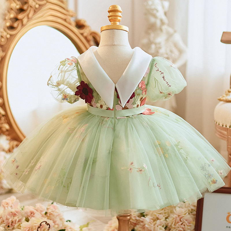 Toddler Ball Gowns Baby Girl Cute Pageant Birthday Party Puff Rosette Sleeves Dress