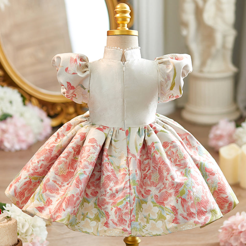Baby Girl Birthday Pink Dress Girls Puff Sleeve Princess Dress