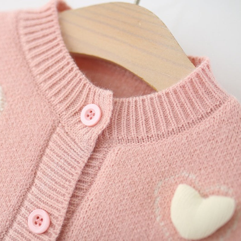 Girls Autumn Heart Sweater Cardigan Cake Princess Dress Two-Piece Set