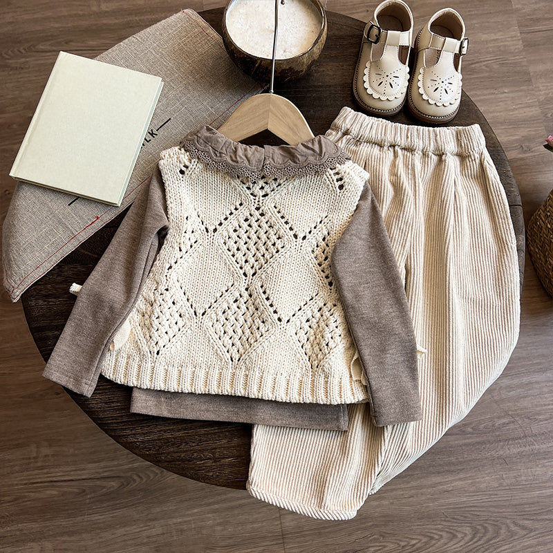 Spring Girls Long Sleeve T-shirt Vest Pants Three-piece Set