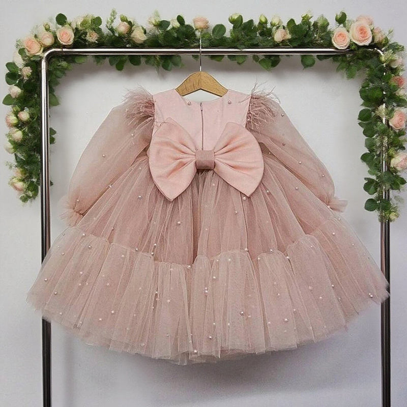 First Communion Dresses Toddler Birthday Dress Fluffy Beads Princess Dress