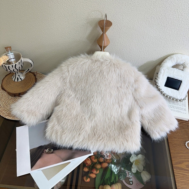 Girls' Winter Warm Faux Fur Vintage Coat