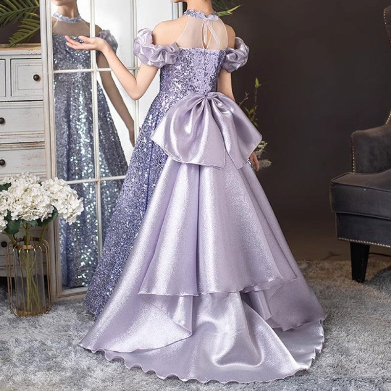 purple birthday dresses Princess Purple Birthday Dress For Girls: Luxurious Long-Sleeved Piano Performance Attire, Perfect For Spring Celebrations 120 (5-7Y) / Purple