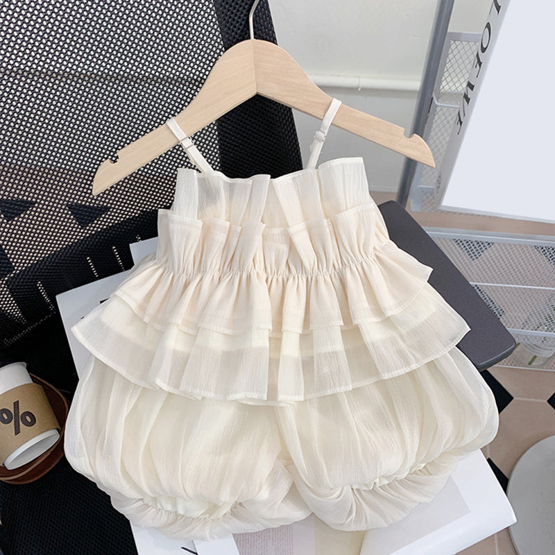 Cute Baby Girl Mesh Suspender Puffy Shorts Two-piece Set Cute Baby Girl Mesh Suspender Puffy Shorts Two-piece Set