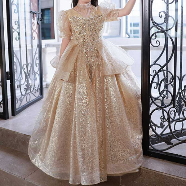 Sleeveless Round Neck Knee Length Princess Baby Girl Party Dress with Crystals