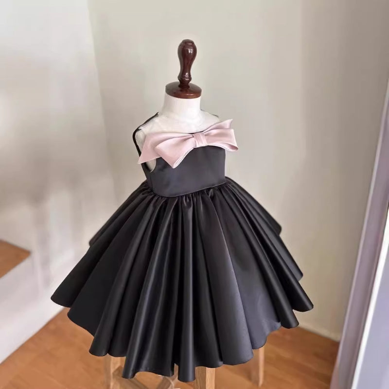 Elegant Baby Girl Black Satin Bow Dress Toddler Ball Gowns marryshe Elegant Baby Girl Black Satin Bow Dress Toddler Ball Gowns marryshe