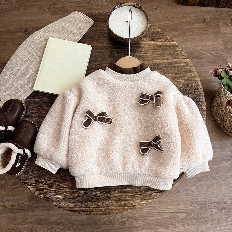 Girls' Autumn New Fleece Top and Pants Two-piece Set