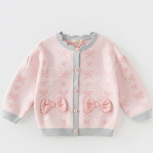 Children's Cartoon Knitted Jacket Girl Bowknot Cardigan Sweater Autumn Knitwear