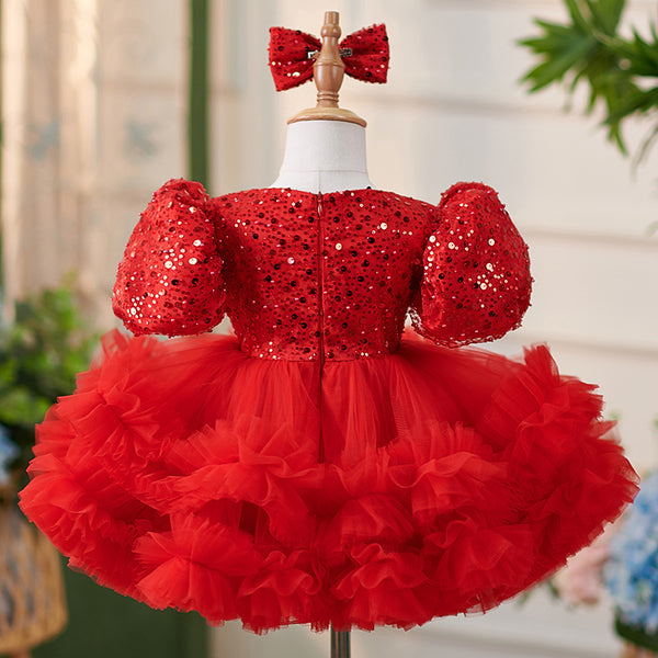 Cute Baby Girl Puffy Sequins Pageant Dress Toddler Birthday Communion  Princess Dress