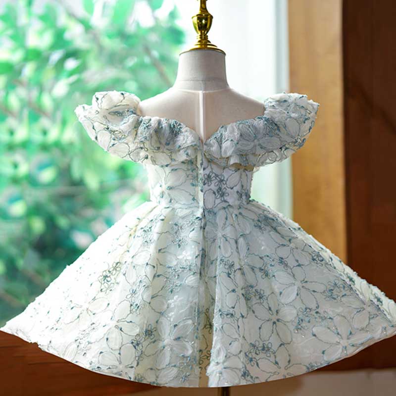 Little Girl Dress Toddler Small Fly Sleeve Wedding Pageant Flower Zip Fluffy Princess Dress