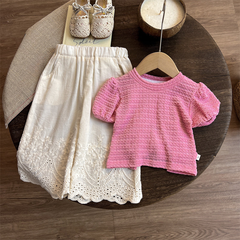 Girls New Summer Cute Tops Pants Two-piece Suit