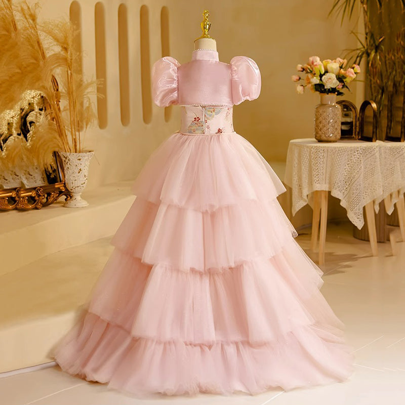 Elegant Baby Girls Pink Floral Train Ball Gowns Little Girl Dresses Elegant Baby Girls Pink Floral Train Ball Gowns Little Girl Dresses