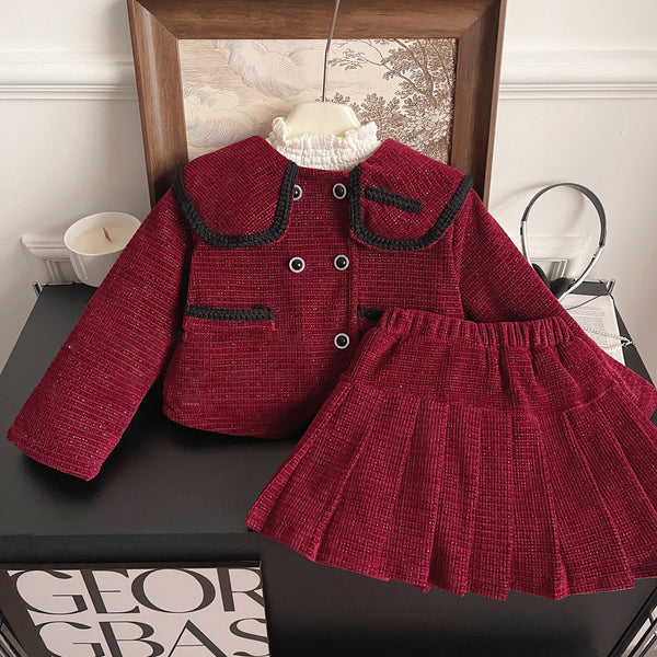 Cute Warm Girls Christmas Dress New Year Two-piece  Suit