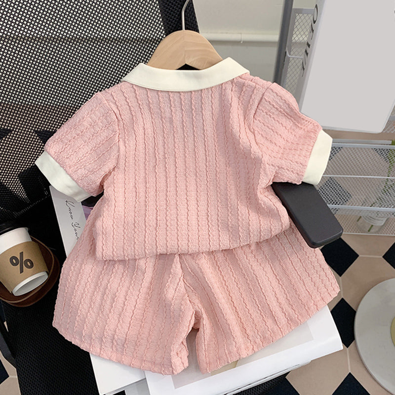 Cute Baby Girl Vertical Striped Polo Shirt Sports Suit